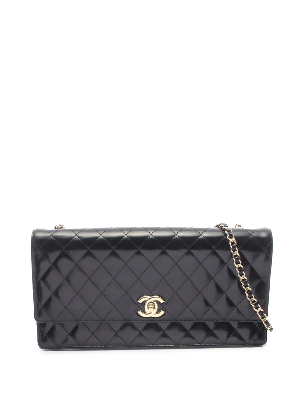 CHANEL Pre-Owned 2011 CC Quilted Patent East West Flap Clutch with Chain shoulder bag - Nero