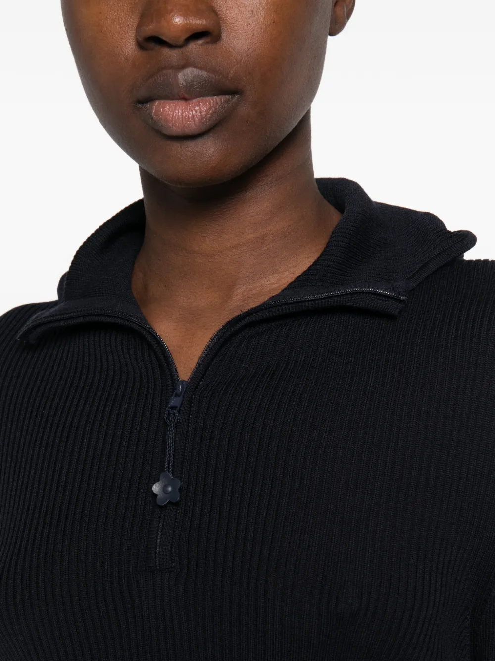 Cecilie Bahnsen half-zip ribbed-knit sweater Blauw
