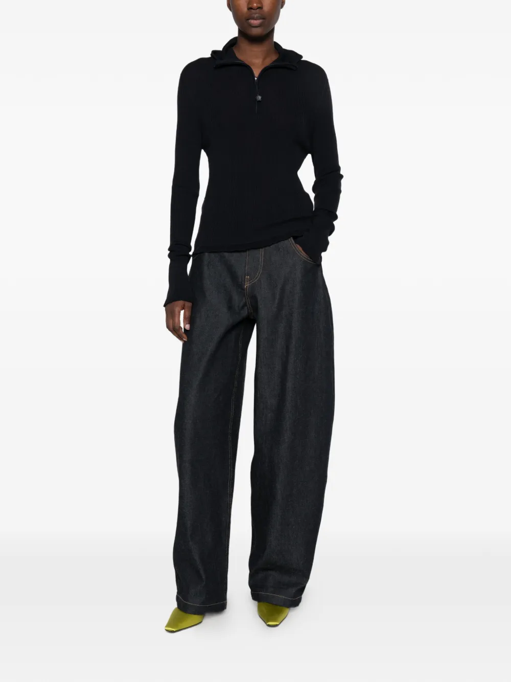 Cecilie Bahnsen half-zip ribbed-knit sweater Blauw
