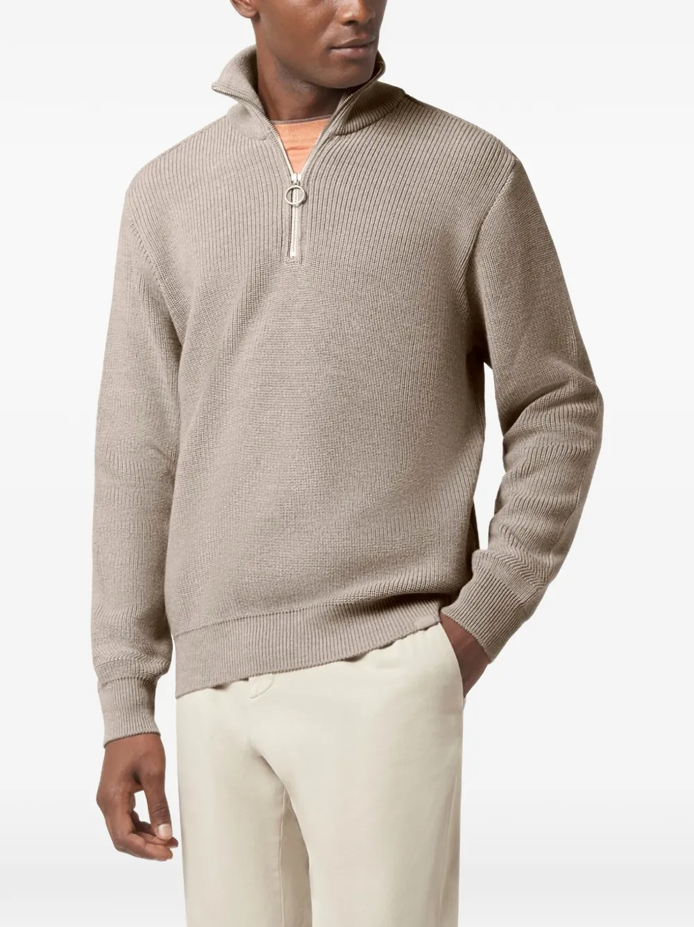 Paul & Shark Ribgebreide trui met halve rits Beige