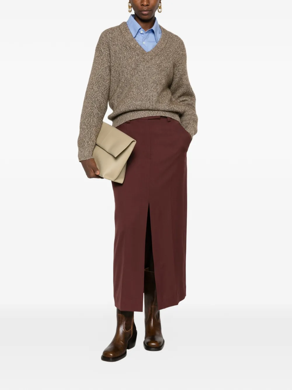 Brunello Cucinelli Trui met V-hals Bruin