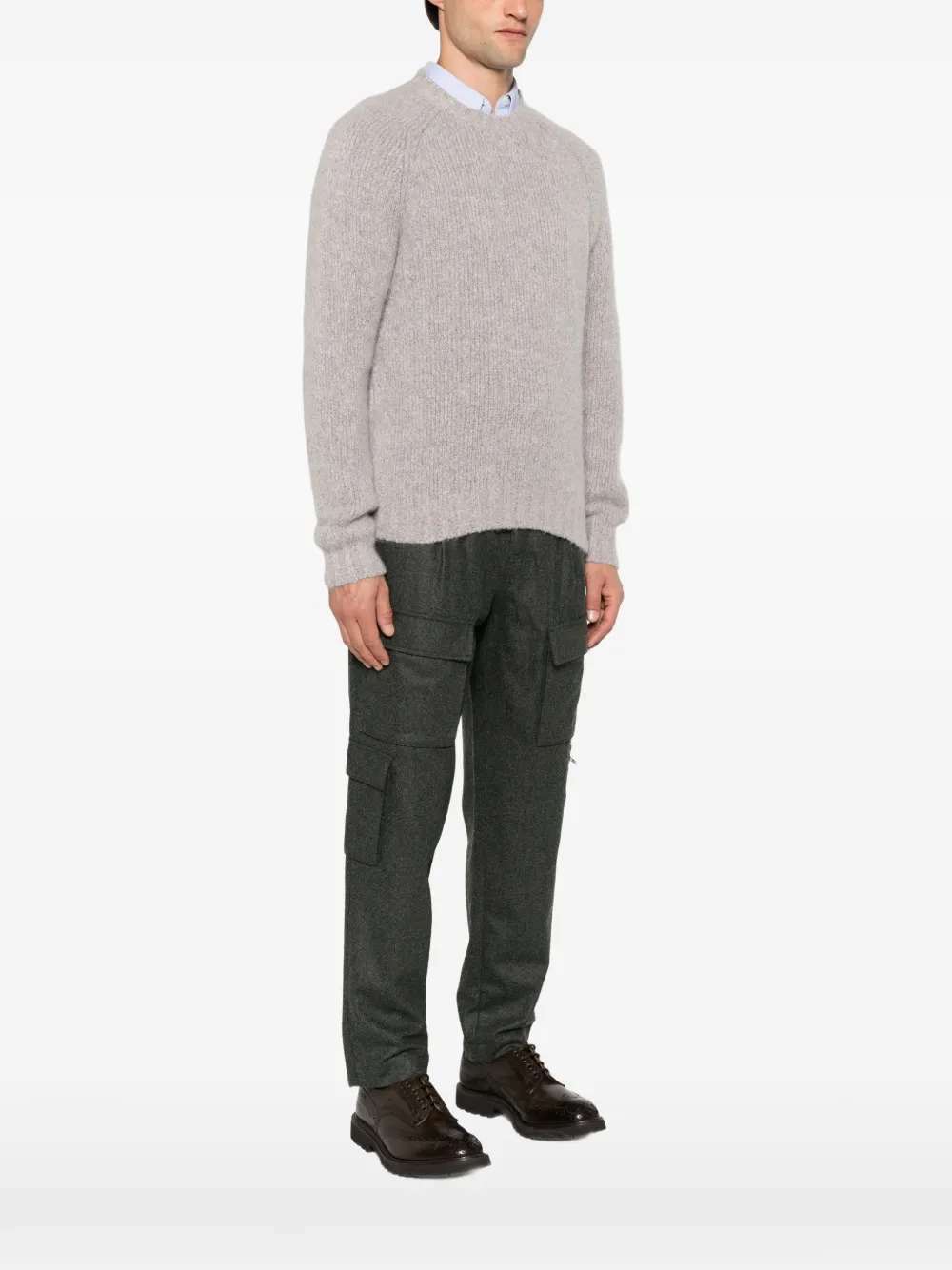 Brunello Cucinelli Ribgebreide trui met raglan mouwen Beige