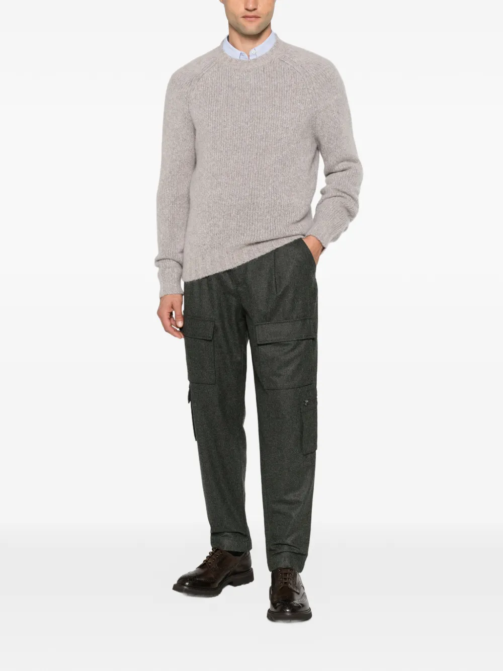 Brunello Cucinelli Ribgebreide trui met raglan mouwen Beige