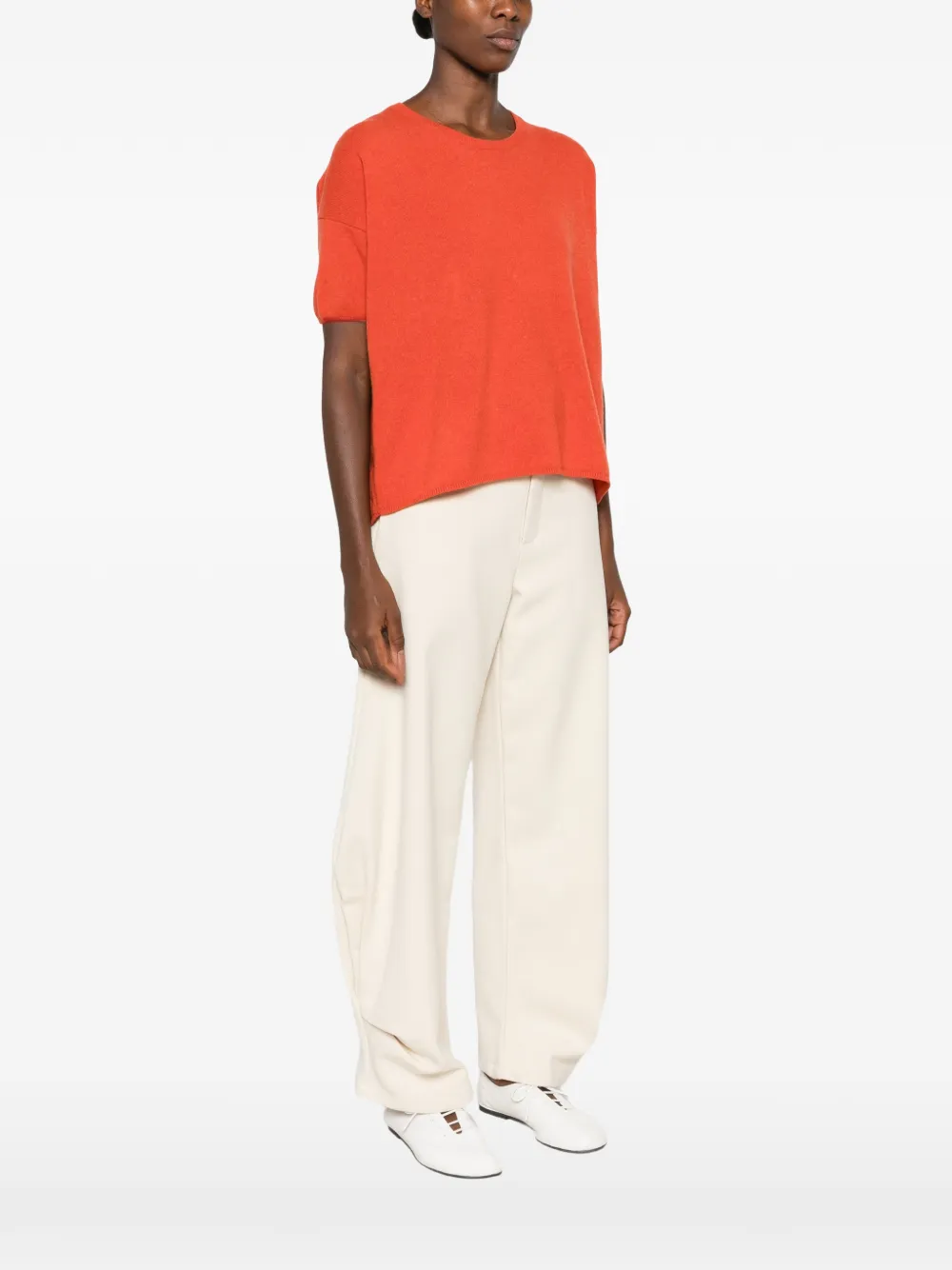 C.t.plage Short-sleeve Cashmere Sweater In Orange