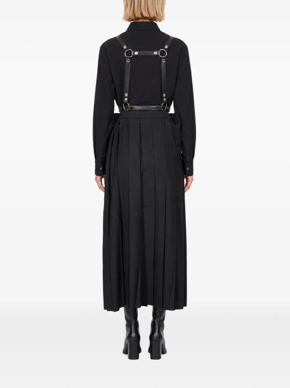 Junya Watanabe harness-detail pleated midi skirt Zwart