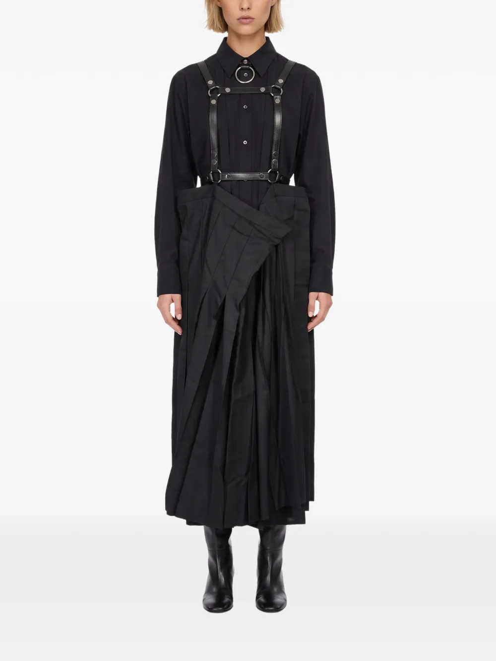 Junya Watanabe harness-detail pleated midi skirt Zwart