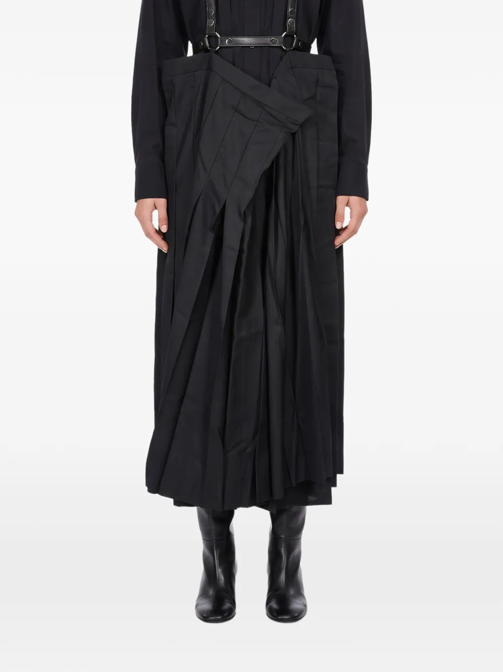 Junya Watanabe harness-detail pleated midi skirt Zwart
