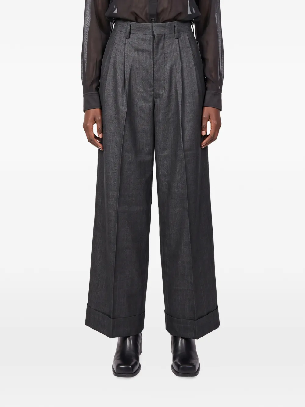 Junya Watanabe Geplooide broek met omgeslagen pijpen Grijs