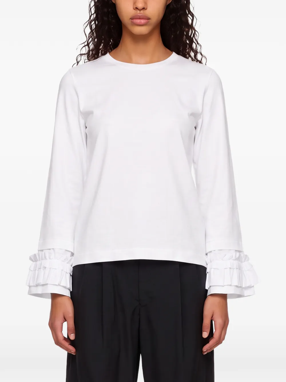 Comme Des Garçons Ruffle-cuff Long-sleeve T-shirt in White, view 3