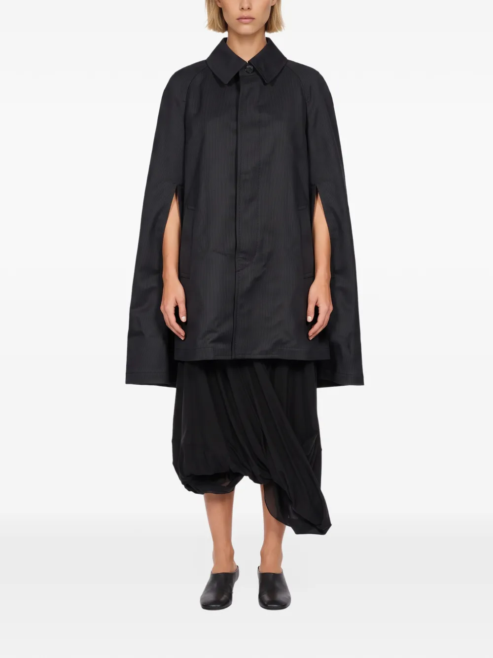 Junya Watanabe pinstripe cape-style coat Zwart