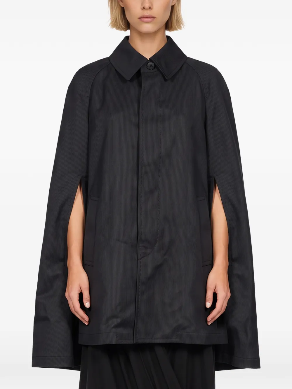 Junya Watanabe pinstripe cape-style coat Zwart
