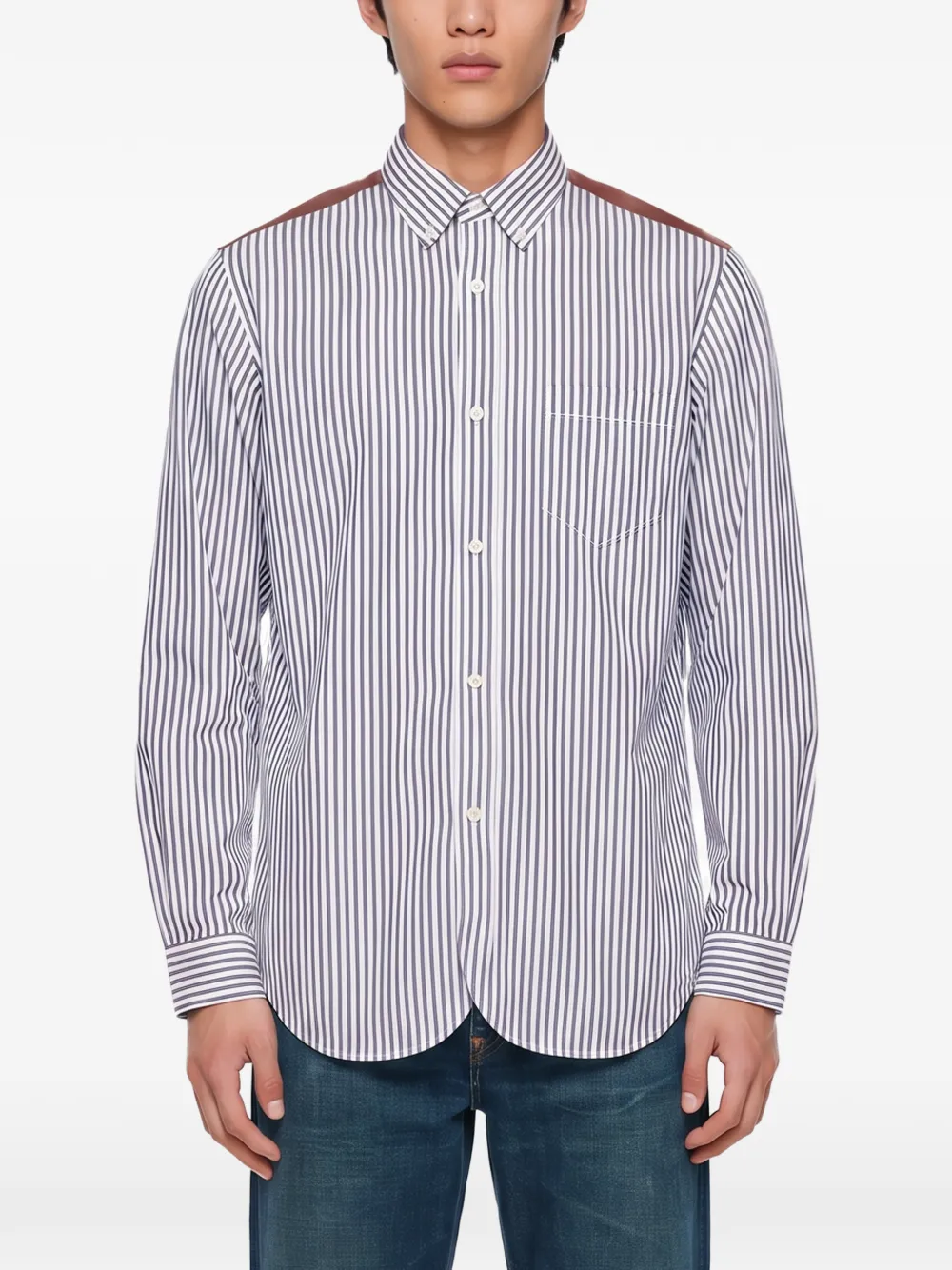 Junya Watanabe MAN Gestreept overhemd Blauw
