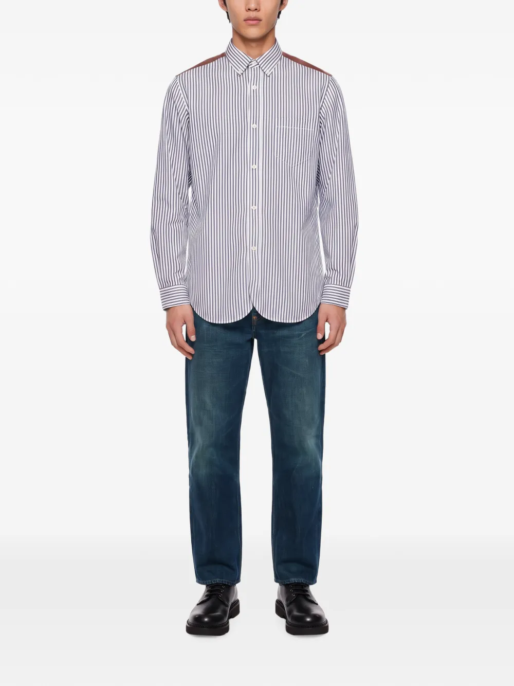 Junya Watanabe MAN Gestreept overhemd Blauw