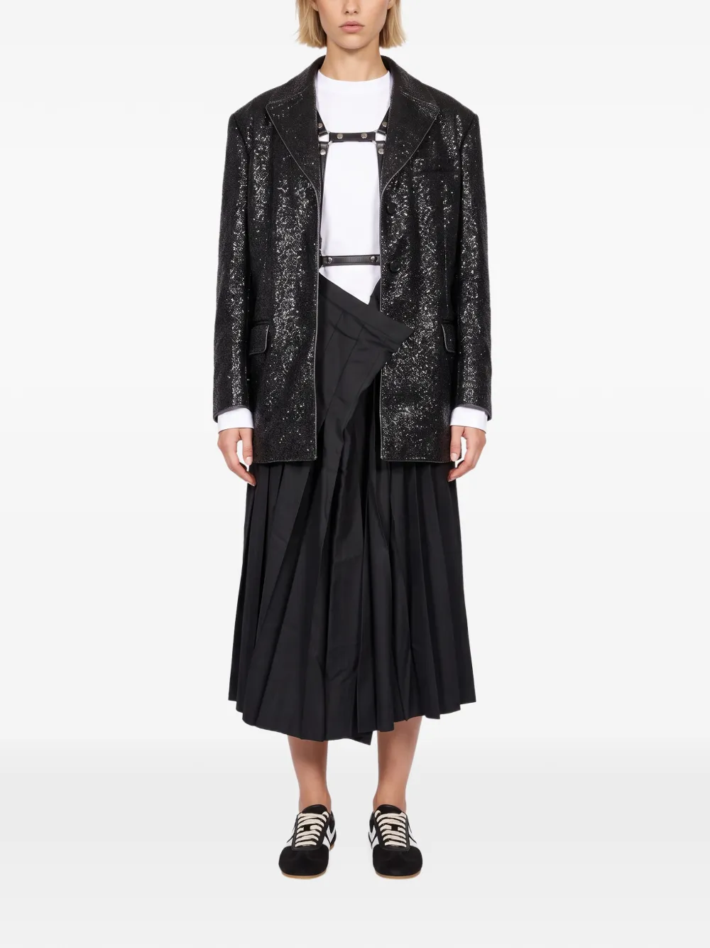Junya Watanabe glitter-detailing single-breasted coat Zwart
