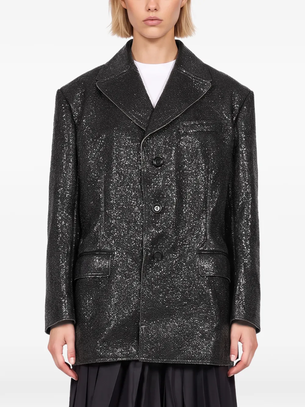 Junya Watanabe glitter-detailing single-breasted coat Zwart
