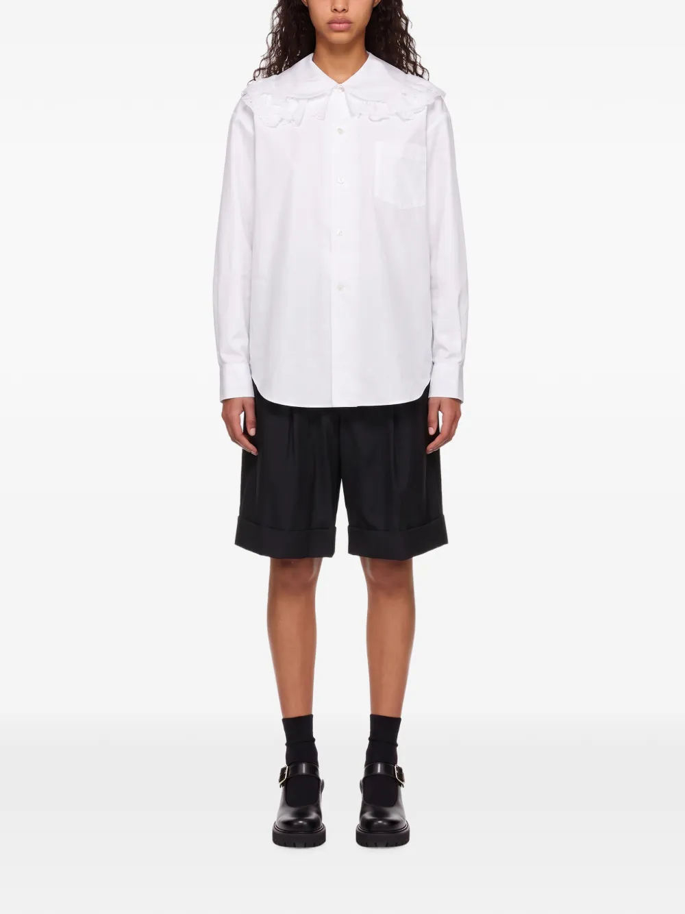 Comme Des Garçons Broderie anglaise blouse met ruches Wit