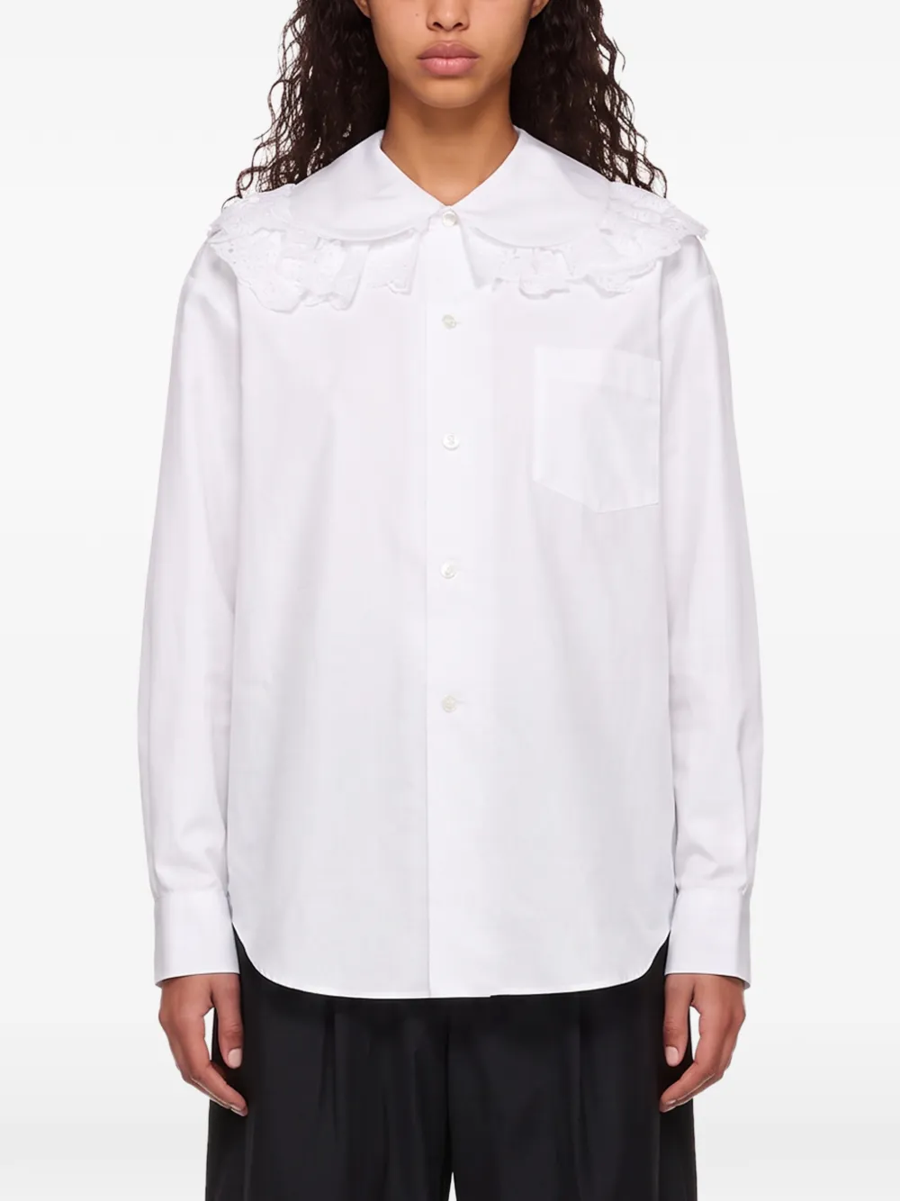 Comme Des Garçons Broderie anglaise blouse met ruches Wit