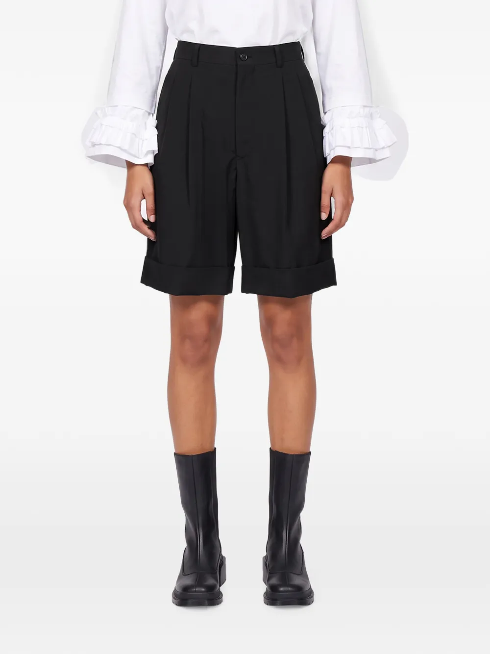 Comme Des Garçons Geplooide shorts met omgeslagen pijpen Zwart