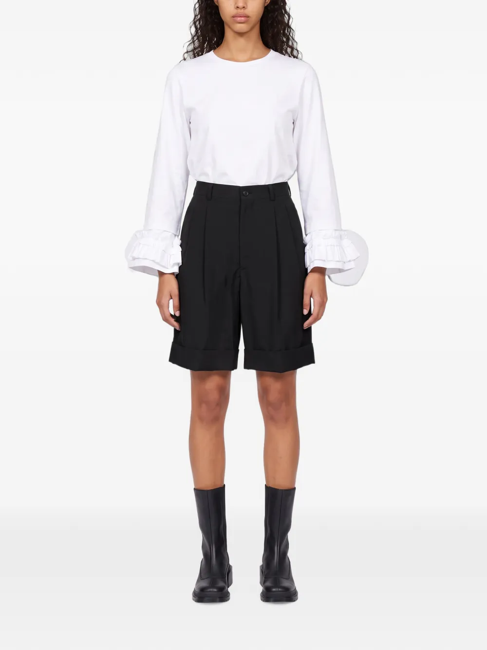 Comme Des Garçons Geplooide shorts met omgeslagen pijpen Zwart