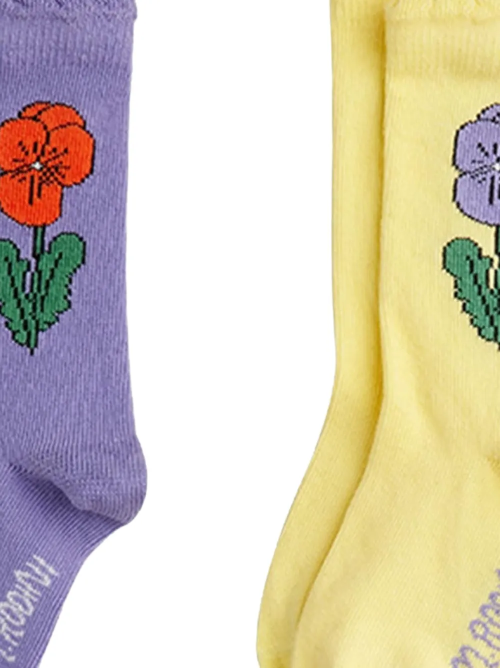 Mini Rodini Drie paar sokken met viooltjes-intarsia en gewelfde afwerking Paars