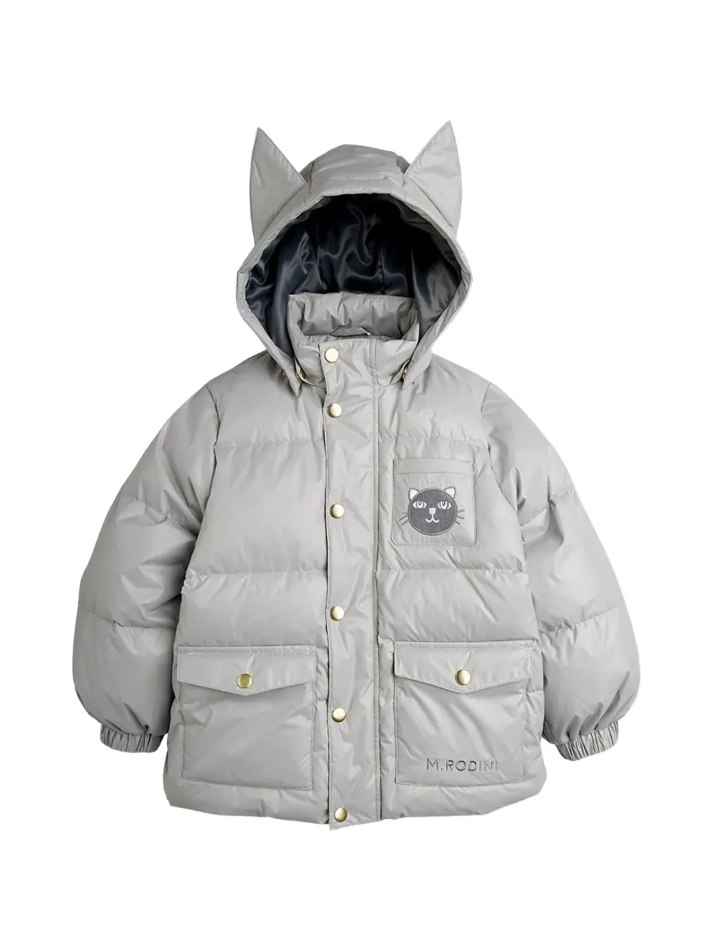 Mini Rodini cat-ear hooded puffer jacket - Grigio