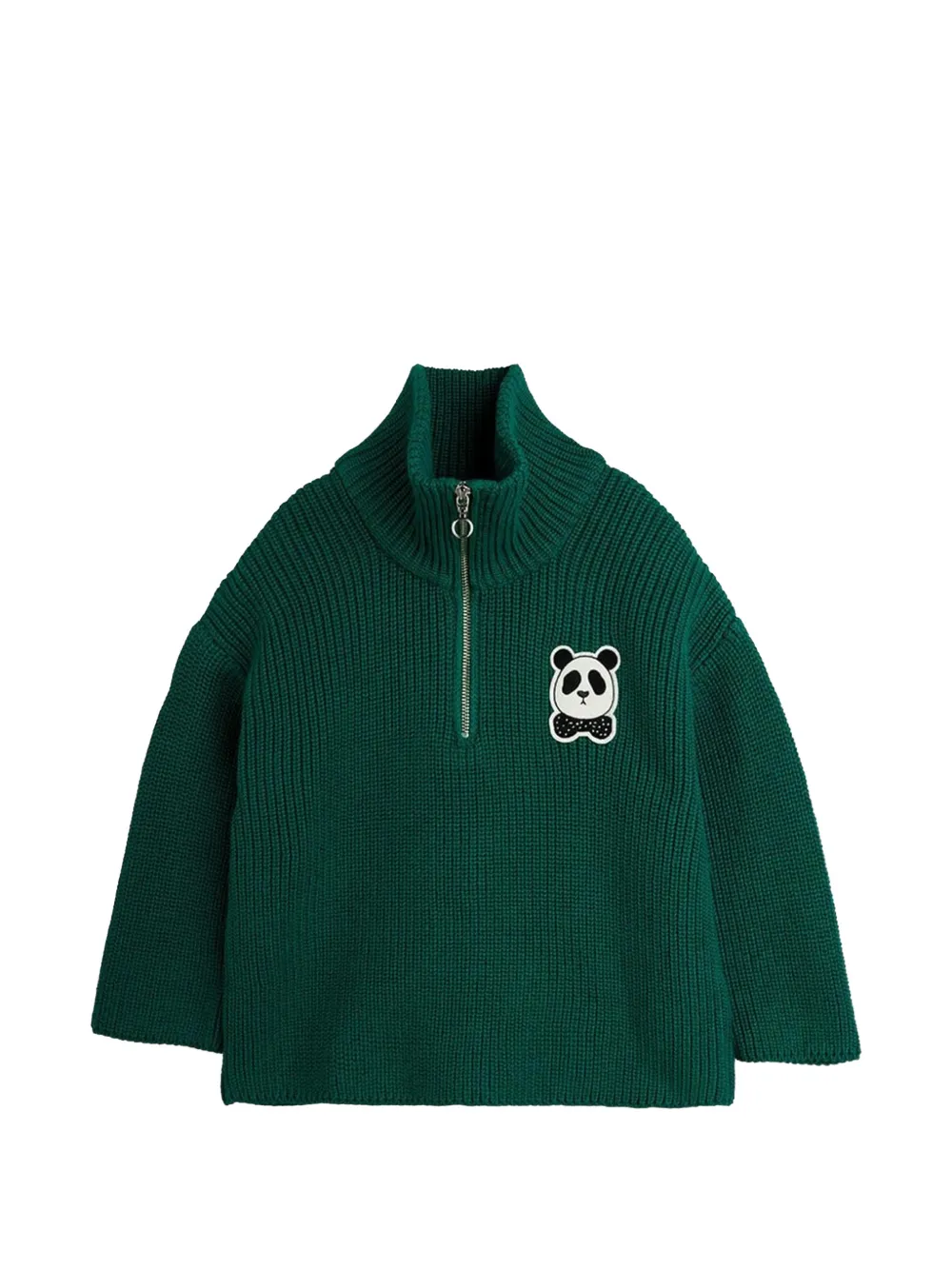 Mini Rodini Ribgebreide trui met panda-patch Groen