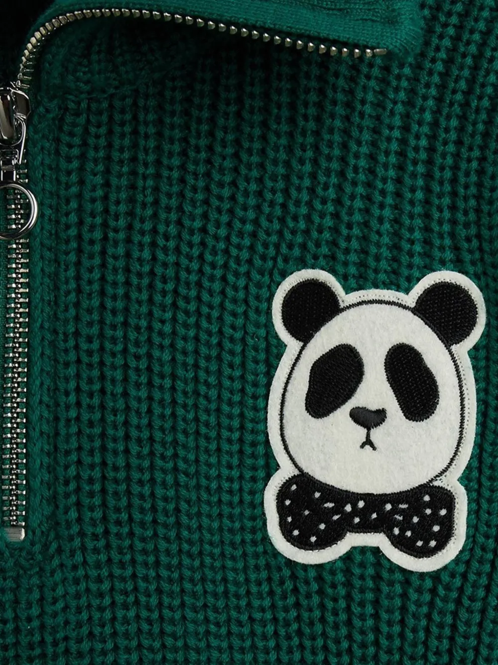 Mini Rodini Ribgebreide trui met panda-patch Groen