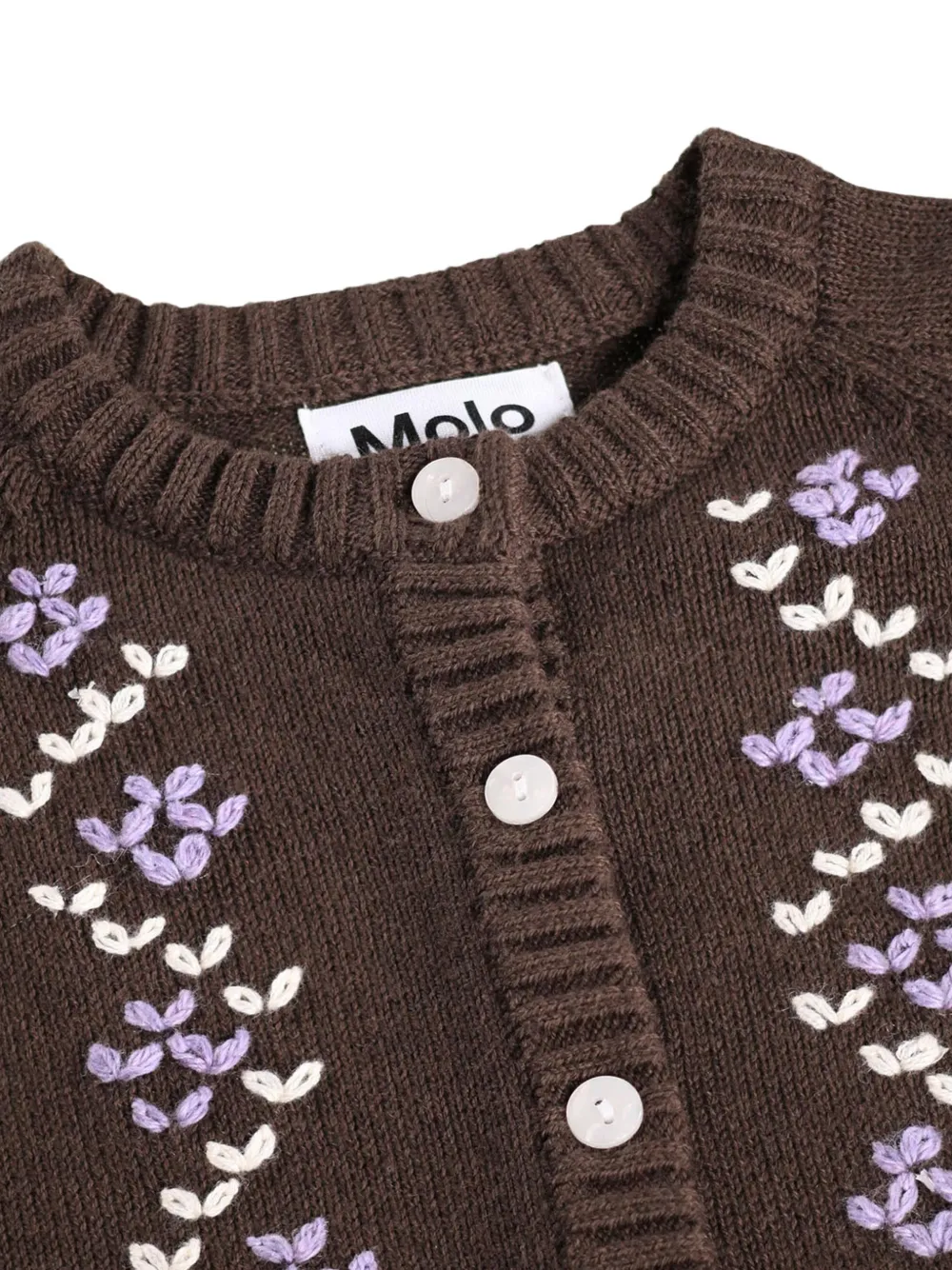 Molo Gillus gebreid vest met geborduurde bloemen Bruin