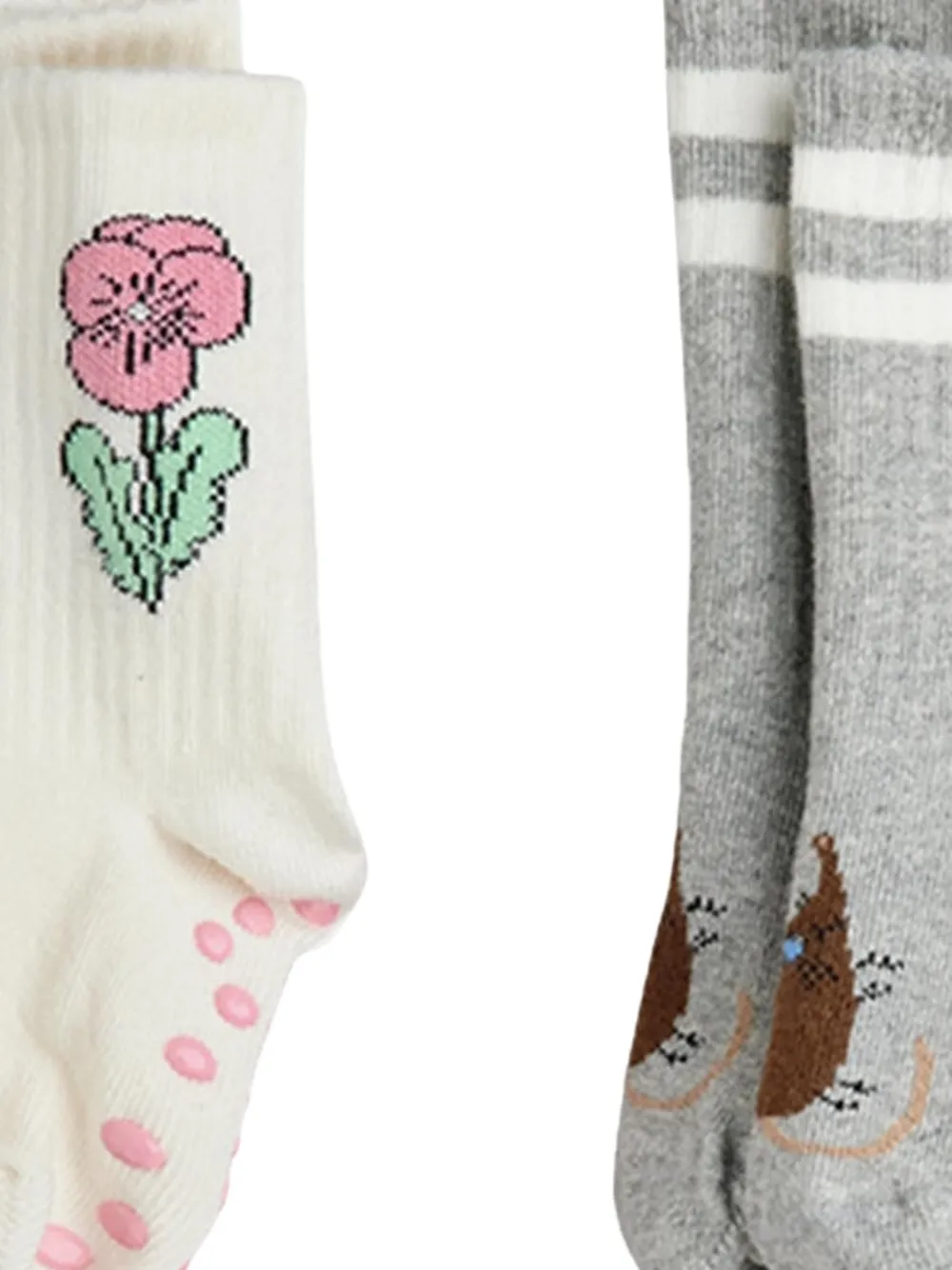 Mini Rodini Drie paar gestreepte sokken met grafische print Beige