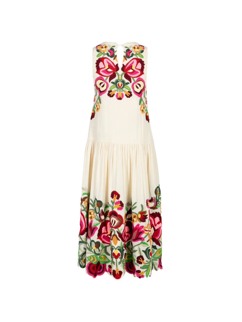 Sea Wilhelmina midi-jurk met geborduurde bloemen Beige