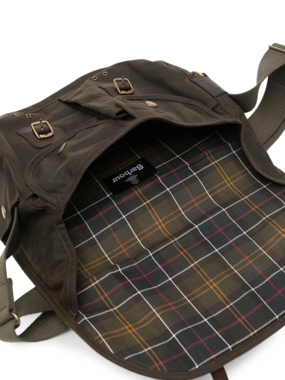 Barbour Leren messengertas met gespsluiting Bruin