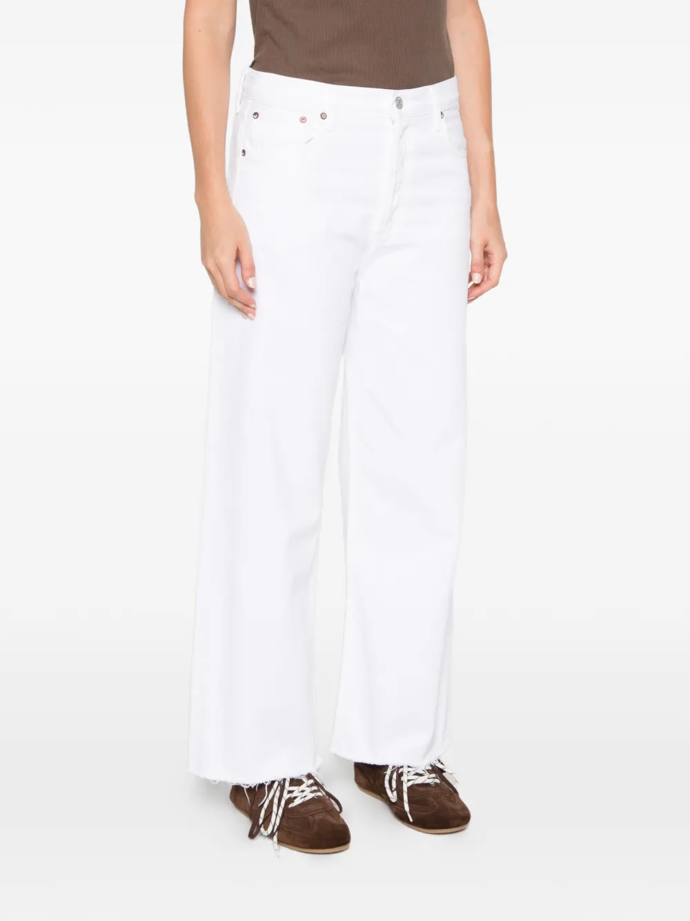 AGOLDE Ren raw-hem wide-leg jeans Wit