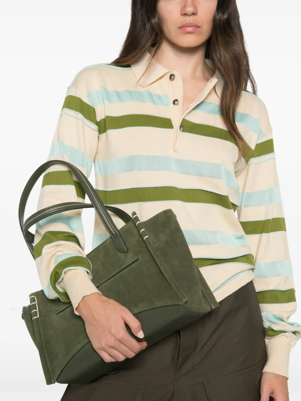 JW Anderson Elongated Loafer Cabas Contrast-stitch Panelled Tote Bag in Green, view 2