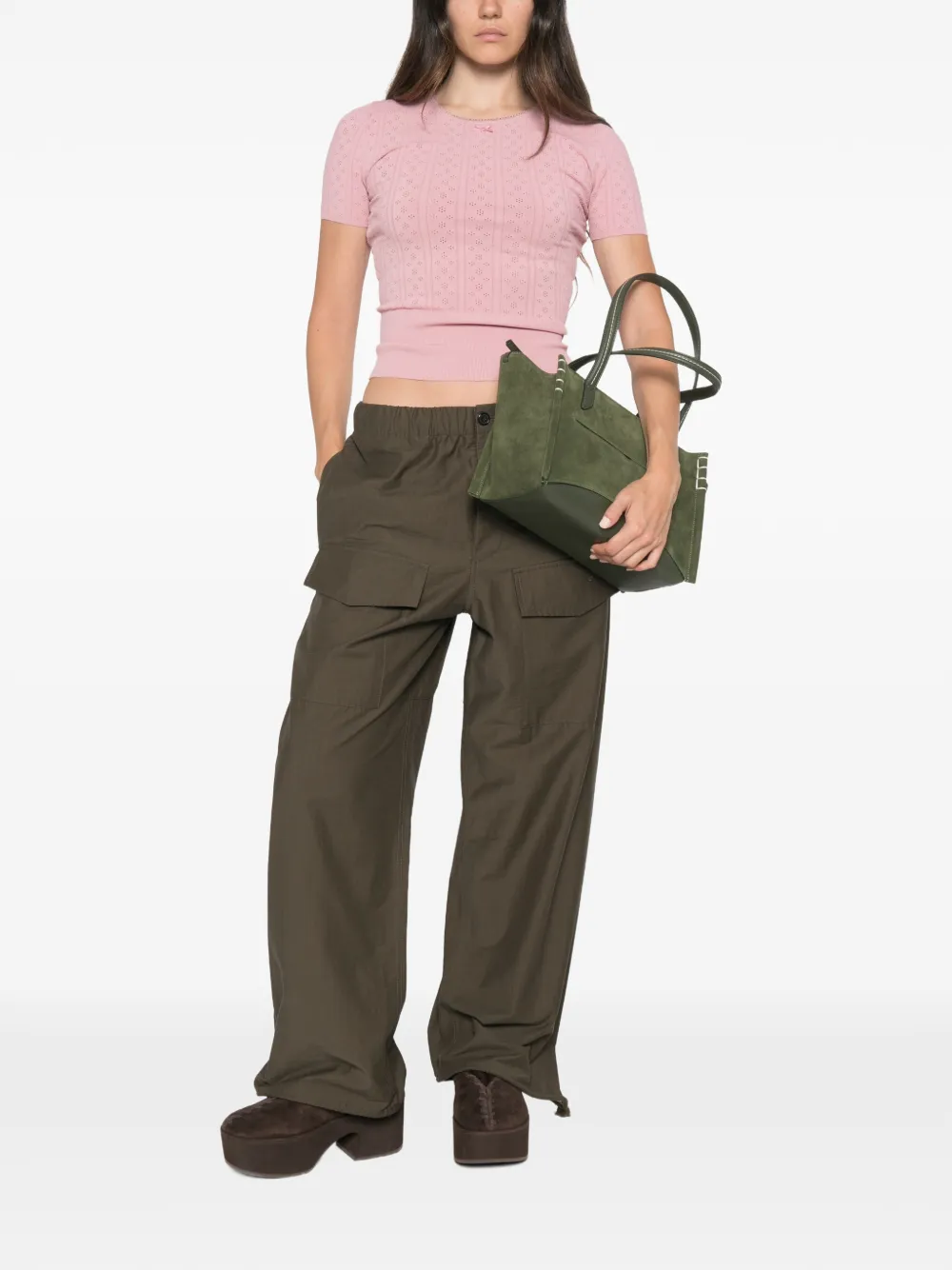 JW Anderson Pointelle T-shirt met strikdetail Roze