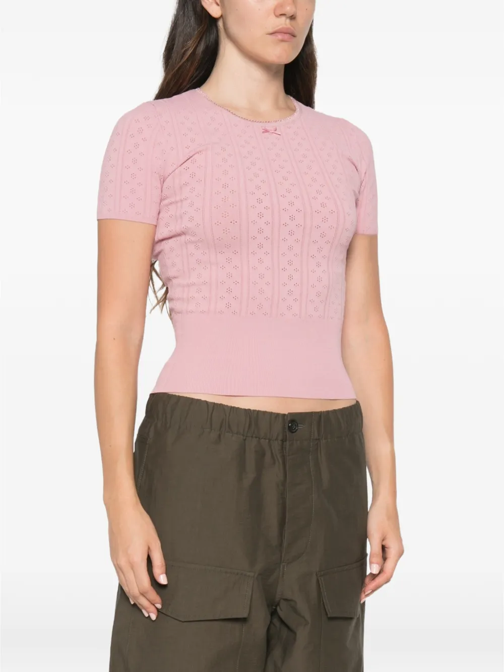 JW Anderson Pointelle T-shirt met strikdetail Roze