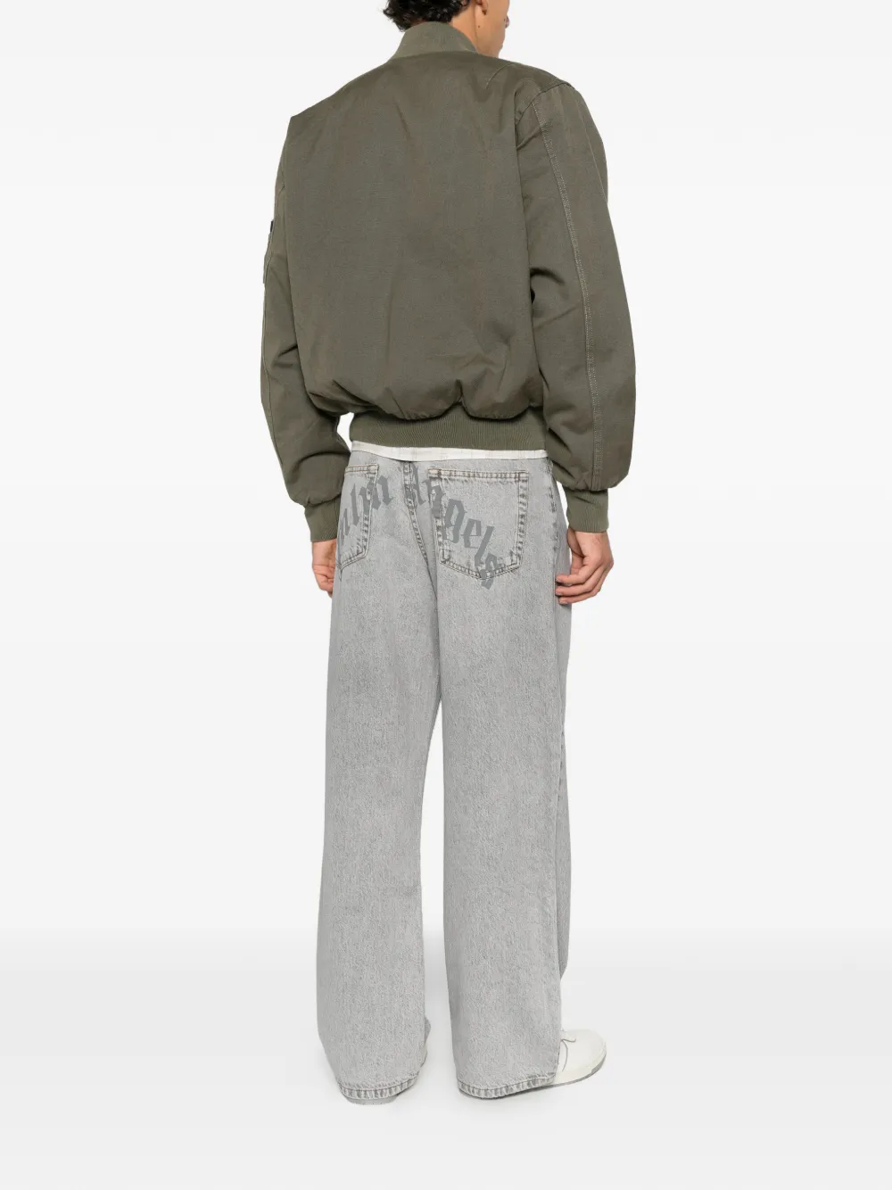 Palm Angels logo-print wide-leg jeans Grijs