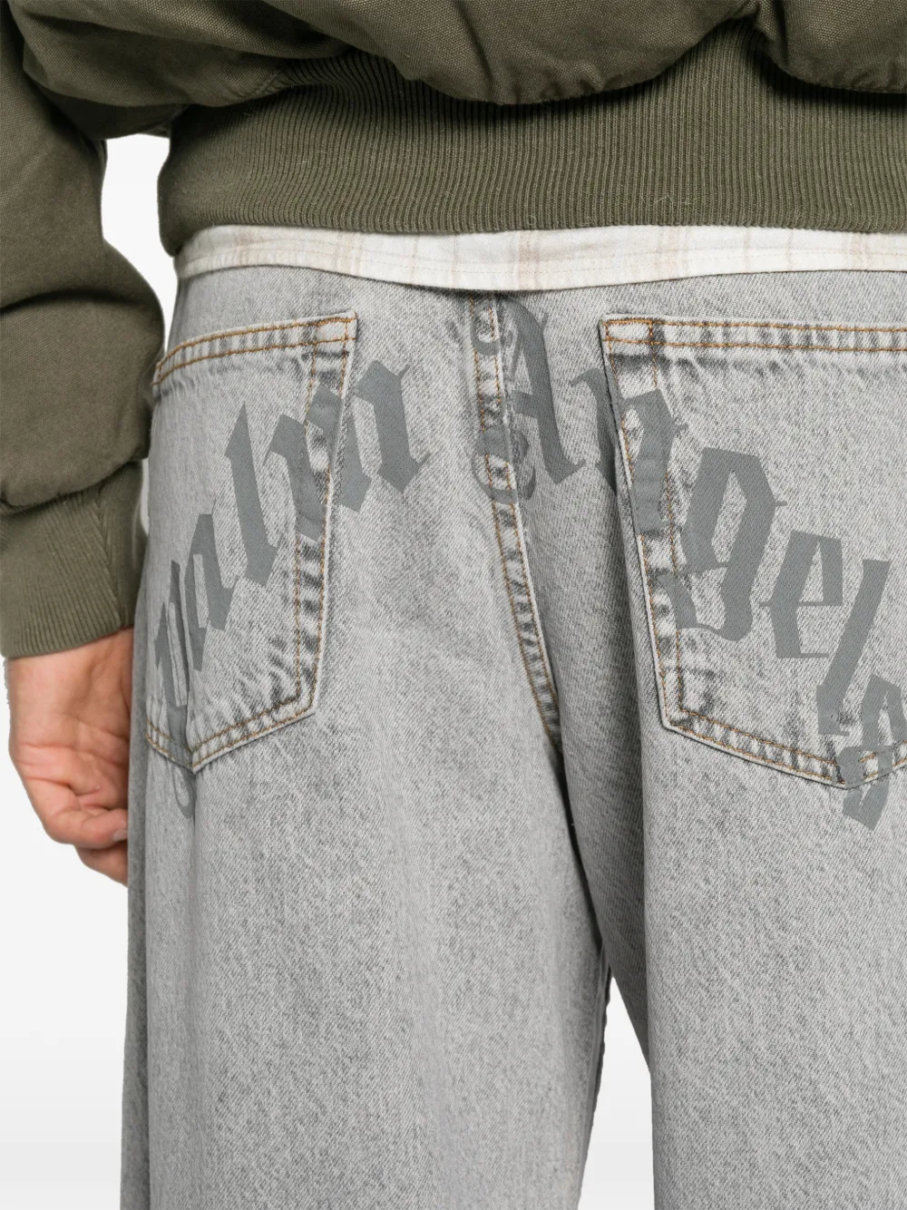 Palm Angels logo-print wide-leg jeans Grijs