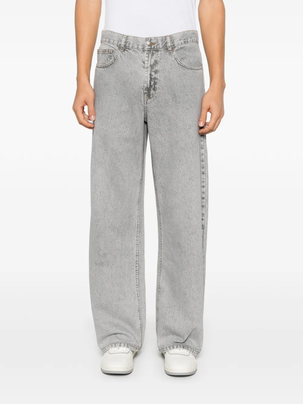 Palm Angels logo-print wide-leg jeans Grijs