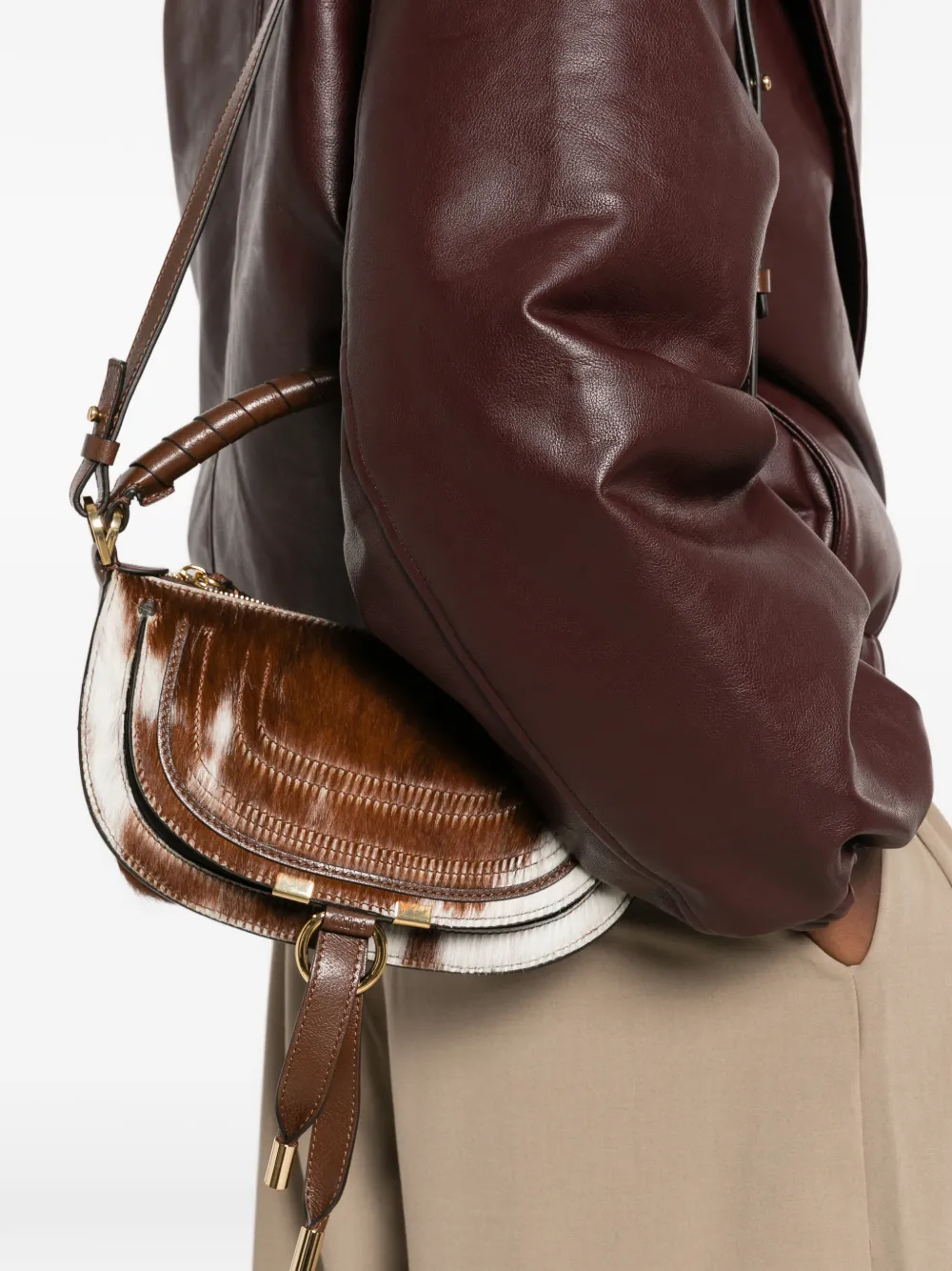 Chloé Marcie mini-shopper met kalfshaar Bruin