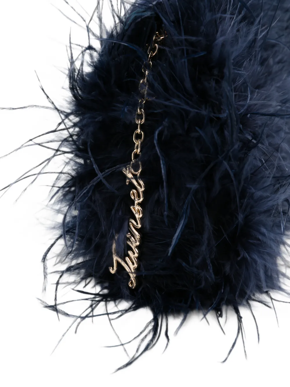 TWINSET feather-embellished logo-plaque shoulder bag Blauw