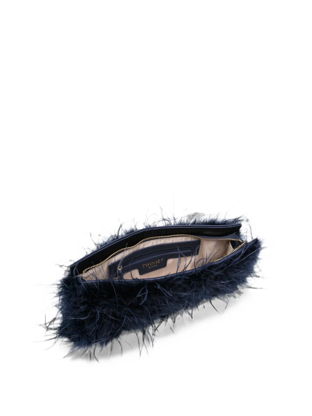 TWINSET feather-embellished logo-plaque shoulder bag Blauw