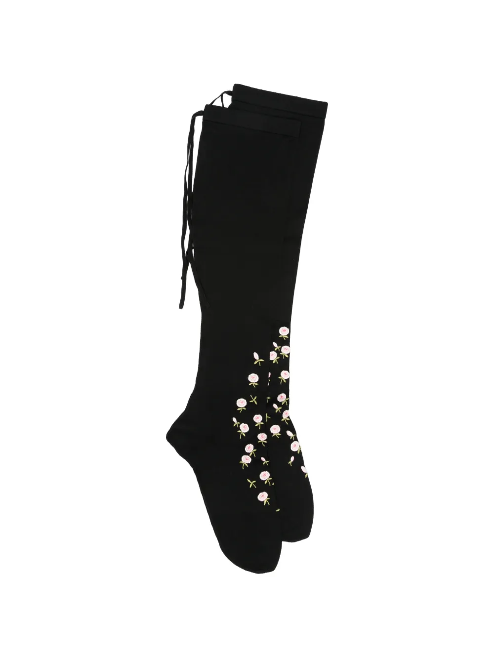 Prada floral-embroidered tie-fastening stockings - Nero