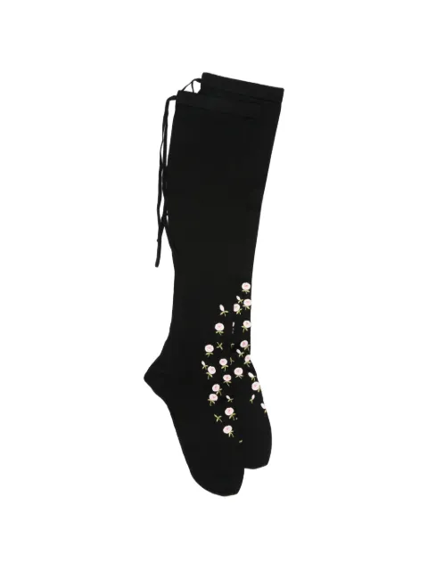 Prada floral-embroidered tie-fastening stockings