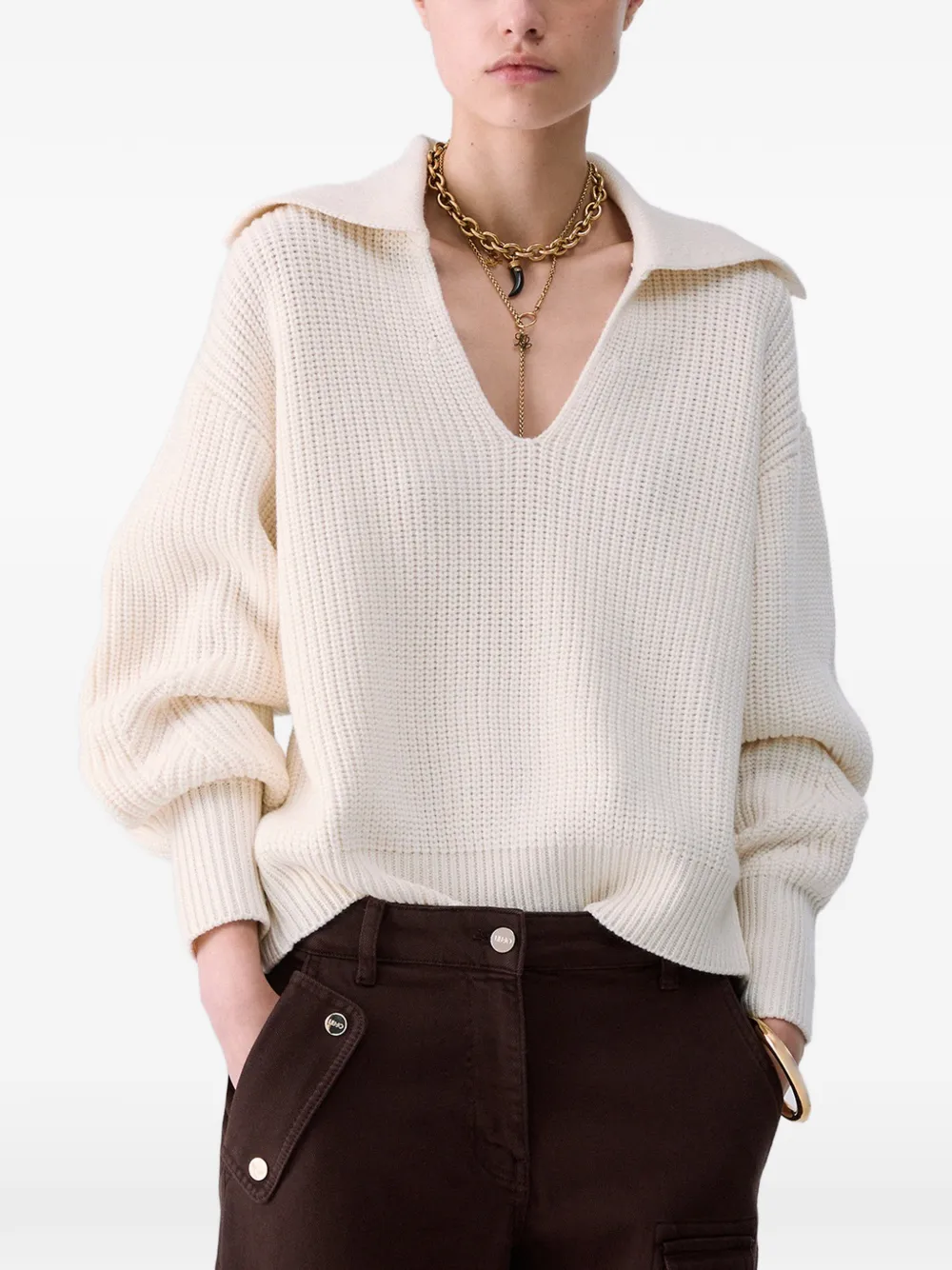LIU JO wool-blend sweater with strings Beige