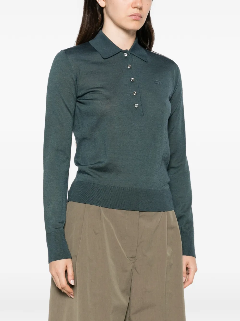 Lacoste Polotop met logopatch en knopen Groen