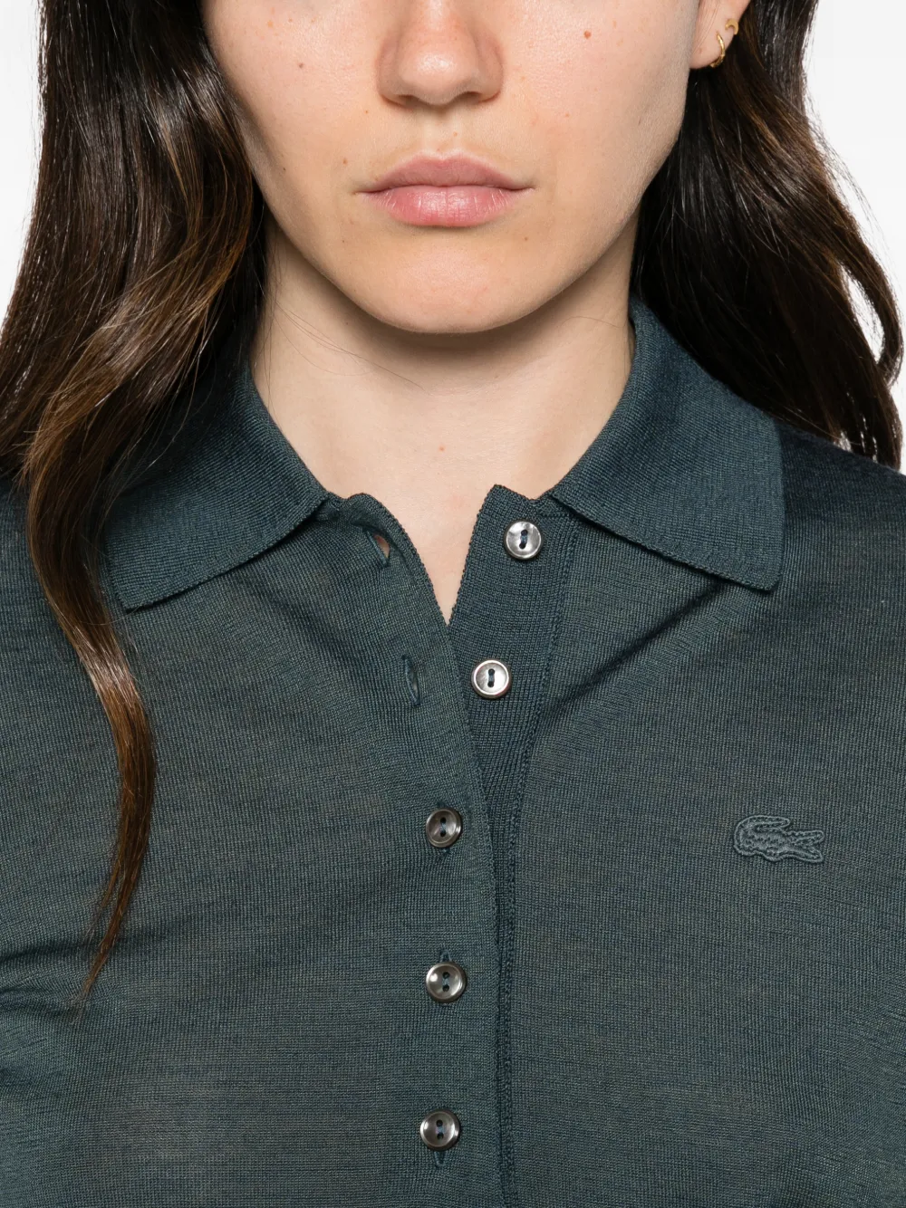Lacoste Polotop met logopatch en knopen Groen