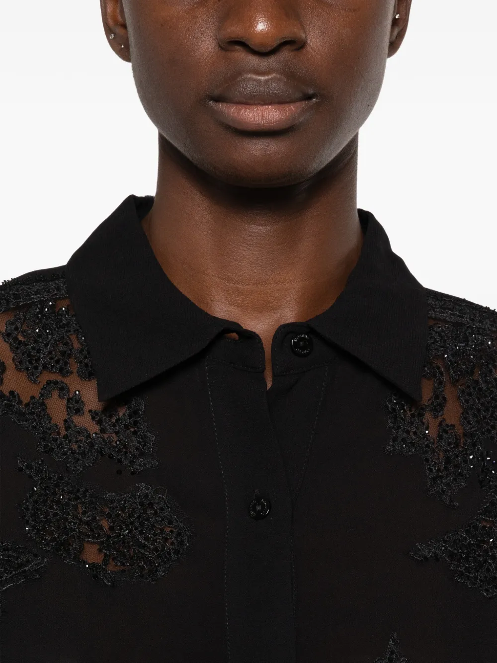 ERMANNO FIRENZE lace-panelled sequin-embellished shirt Zwart