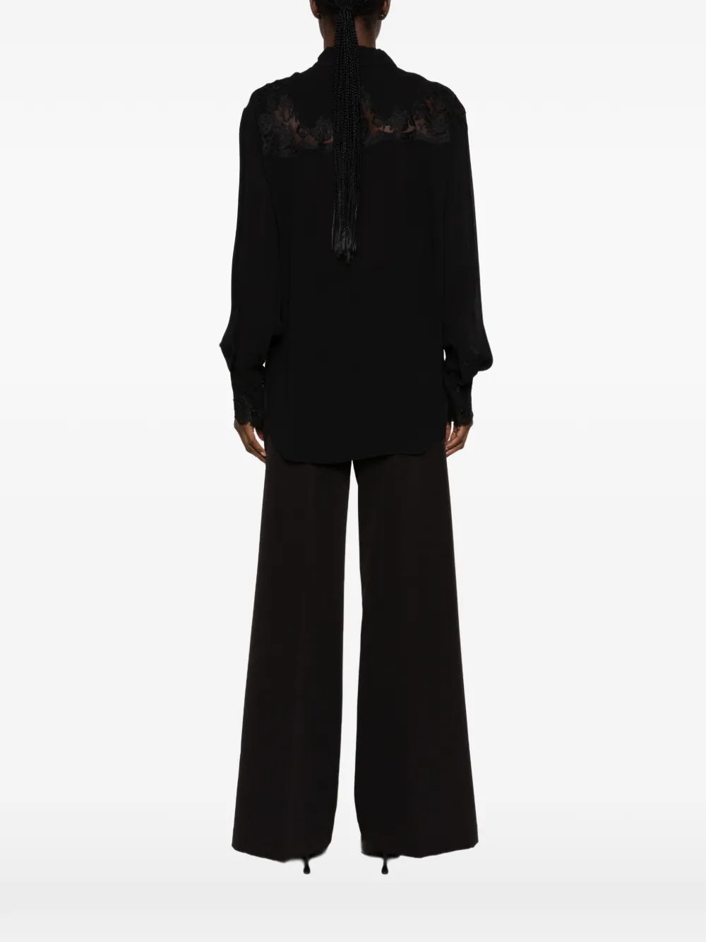 ERMANNO FIRENZE lace-panelled sequin-embellished shirt Zwart