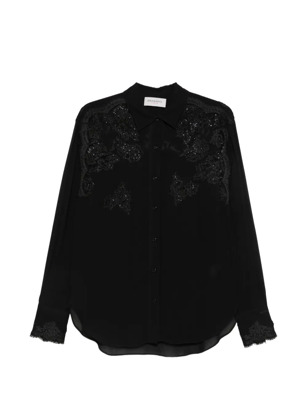 ERMANNO FIRENZE lace-panelled sequin-embellished shirt - Black