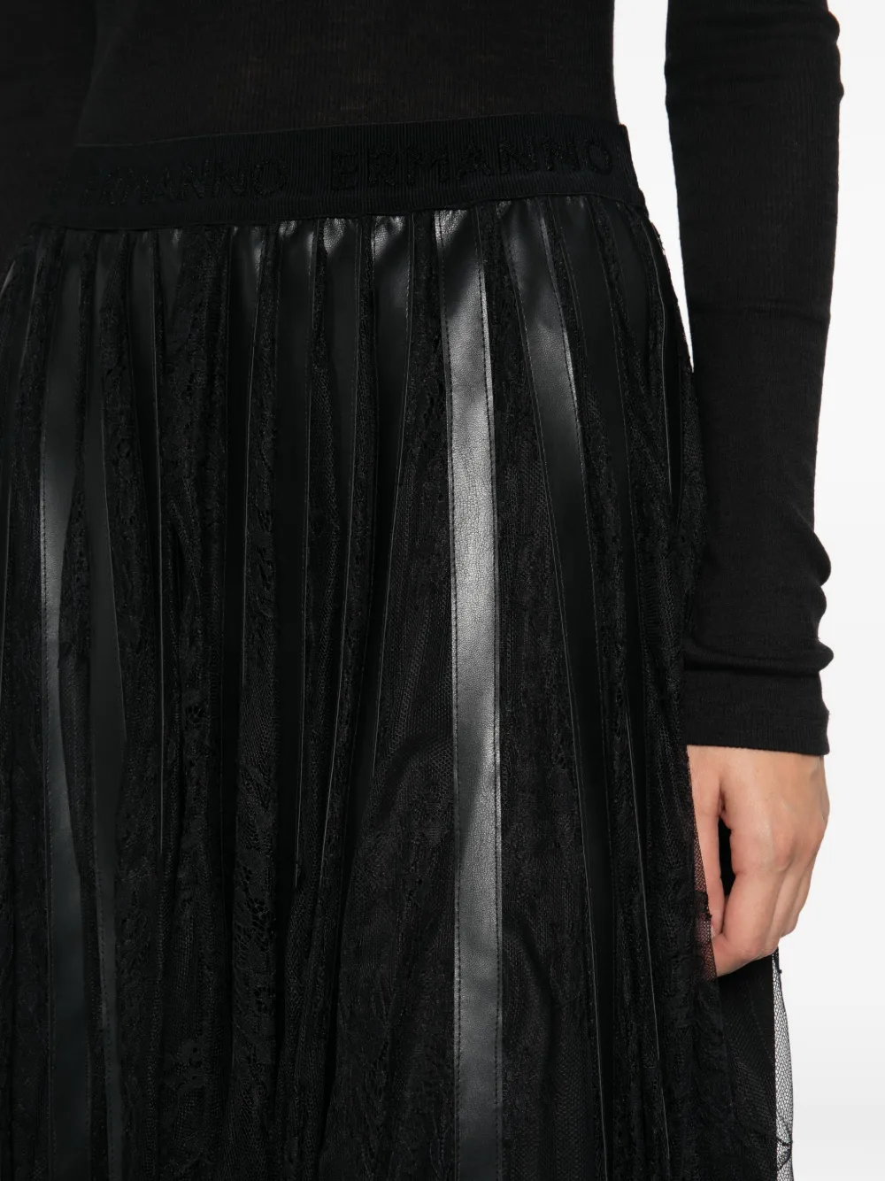 ERMANNO FIRENZE lace-panelled pleated midi skirt Zwart